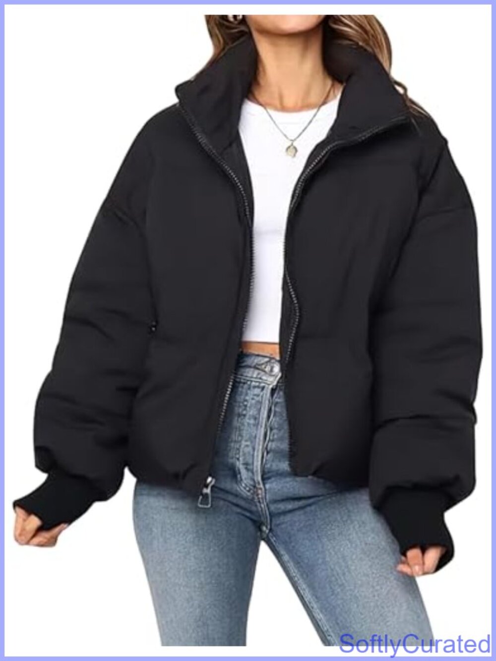 Womens Cropped Puffer Jacket Quilted Lightweight Winter Coat